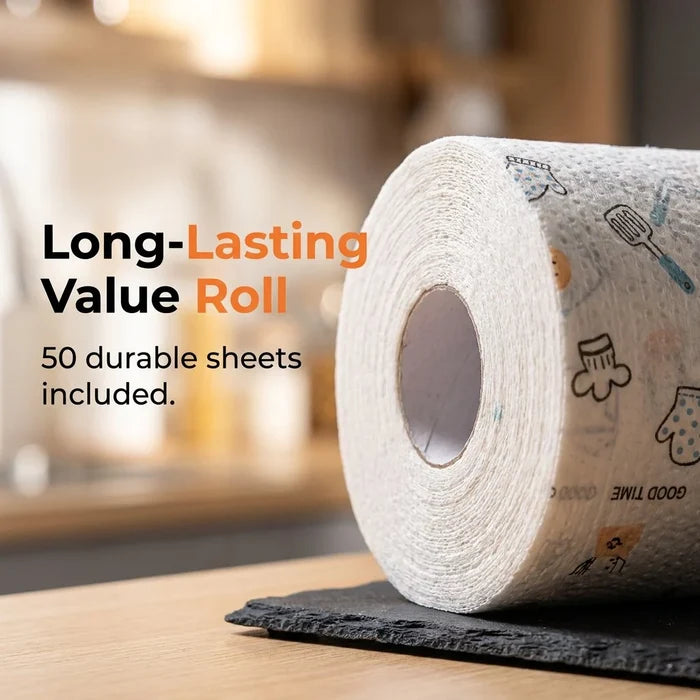 50-Sheet Tear-Off Cleaning Cloth Roll — Reusable & Absorbent