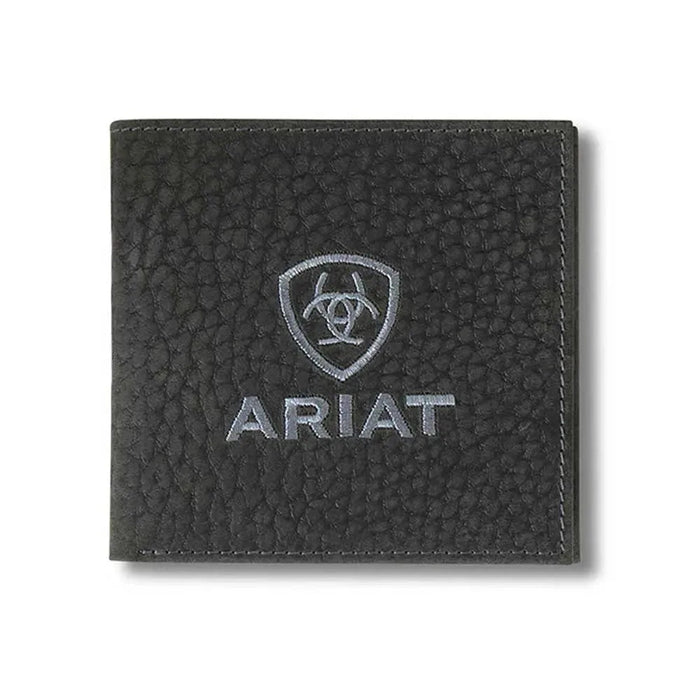 Ariat Embroidered Shield Genuine Bullhide Leather (Black) - Men's Bifold Wallet - Hatcountry