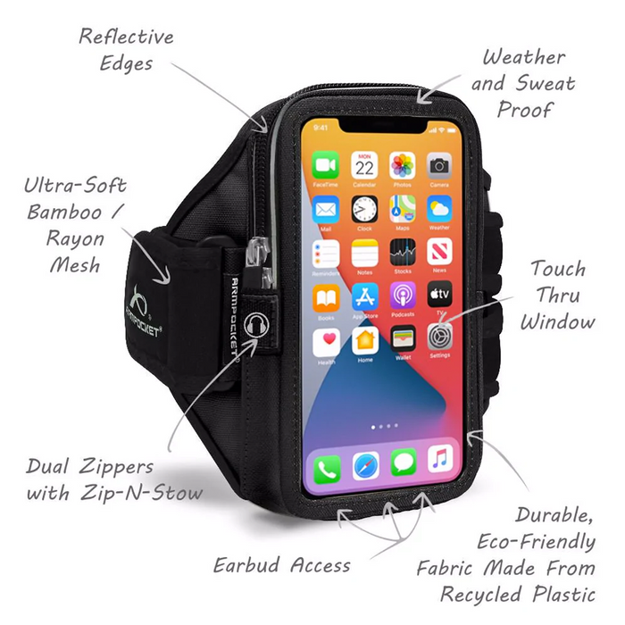 Armpocket Mega i-40 Phone Running Case for iPhone 15/ 15 Pro/14/14 Pro/13/13 Pro/12/12 Pro, Galaxy S23/S23+/A54/S22+/S21/S20 & More