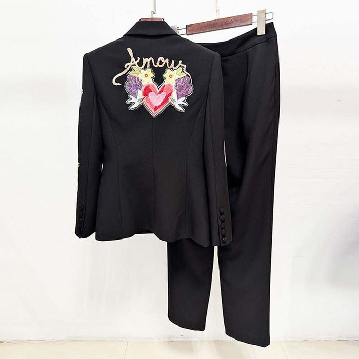 Beaded Embroidery Blazer & Trousers Two-Piece Set