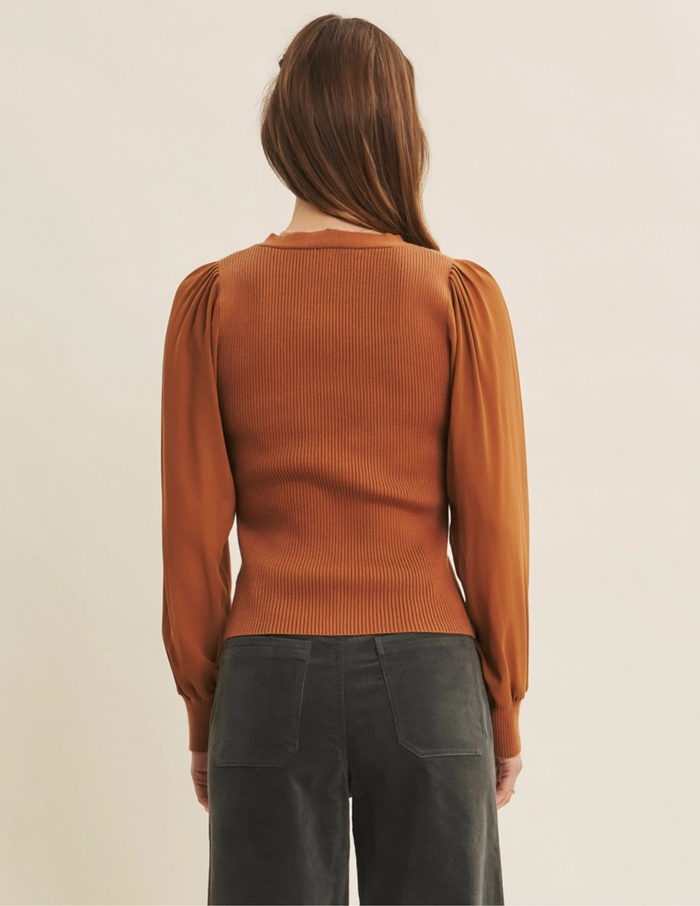 Cardigan with Chiffon Sleeve- Toffee