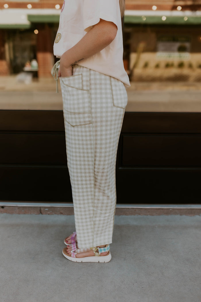 Check Mate Brushed Knit Pants- Lime