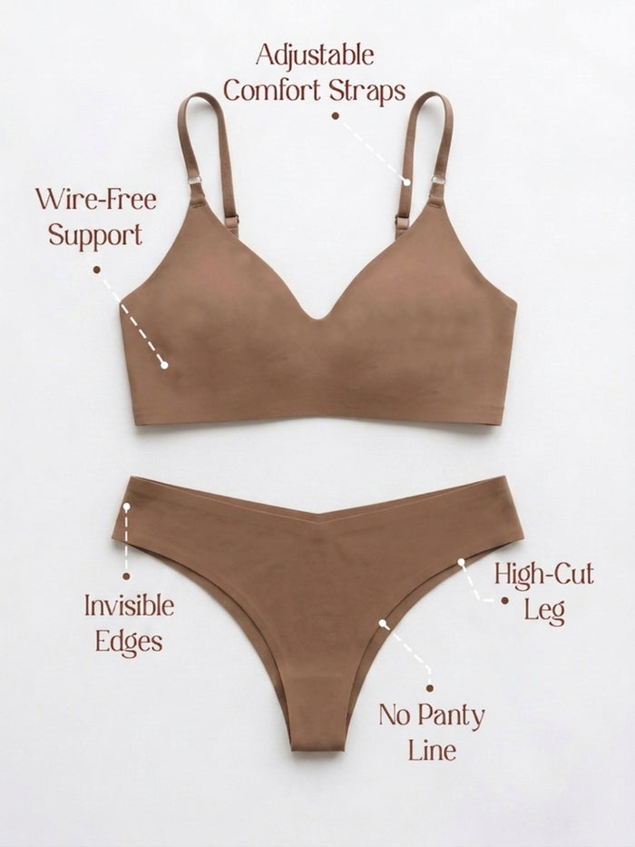 Chelvet Light Brown Seamless Lingerie Set