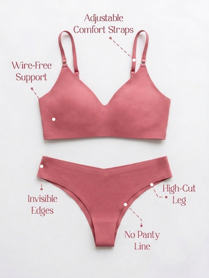 Chelvet Pink Seamless Lingerie Set