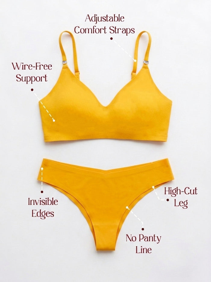 Chelvet Yellow Seamless Lingerie Set