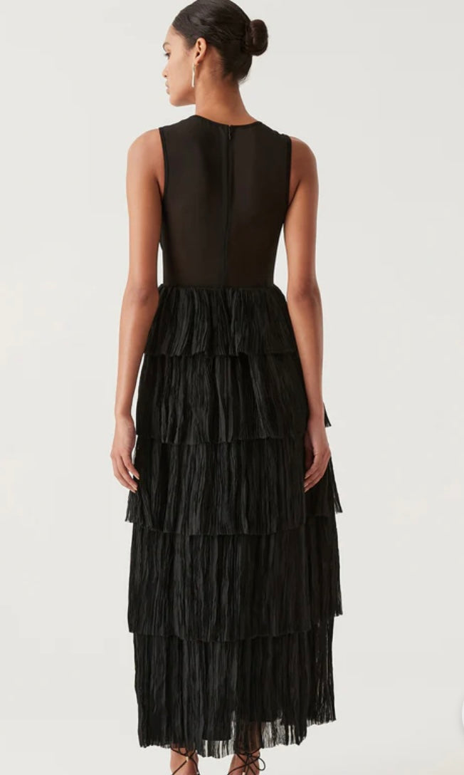 Escapist Tiered Sleeveless Chiffon Illusion Maxi Dress