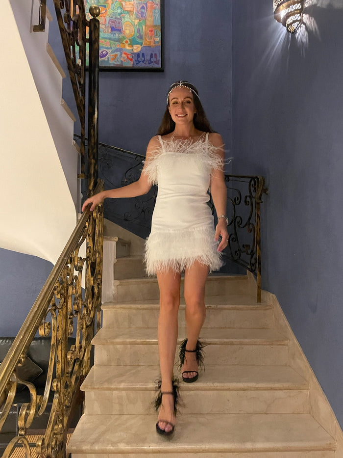 Feather-Trimmed Minidress