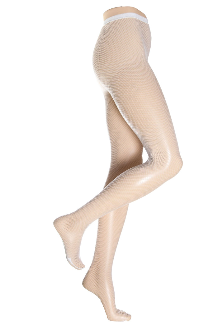 White fishnet tights on a white background