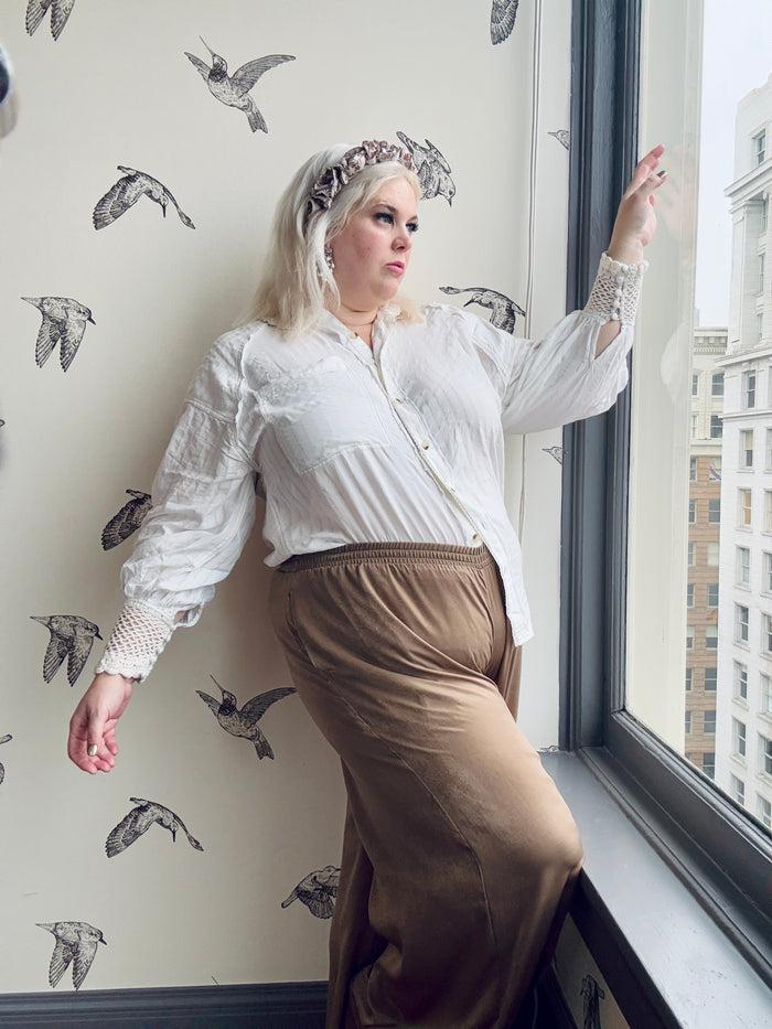 Florence Flowy Satin Pants in Cocoa
