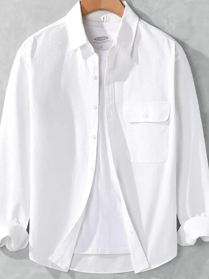 Men's Plus Size Casual Button-Down Shirt with Chest Pocket
