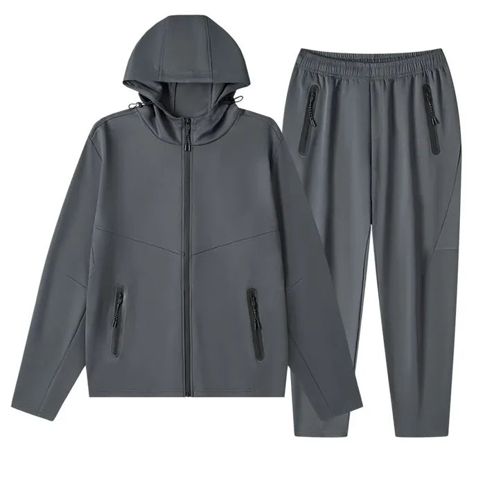 Men's Plus Size Drawstring Zip Up Hooded Top and Pants Set