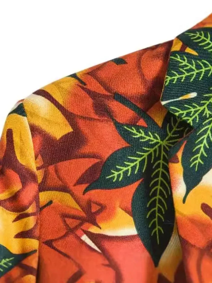 Men's Plus Size Vibrant Leaf Print Blazer