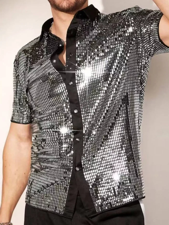 Men's Sequin Button Up Shirt