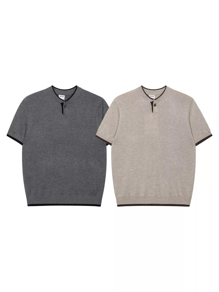 Men's Short Sleeve Collar Knit Top with Contrast Trim