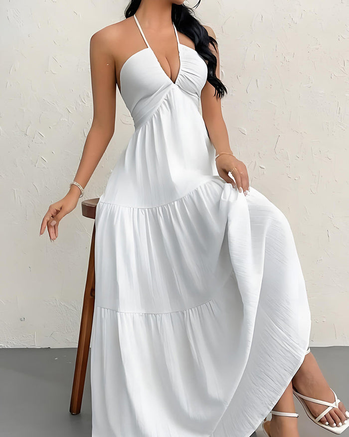 Minimalist Sleeveless Open-Back Halter Maxi Dress