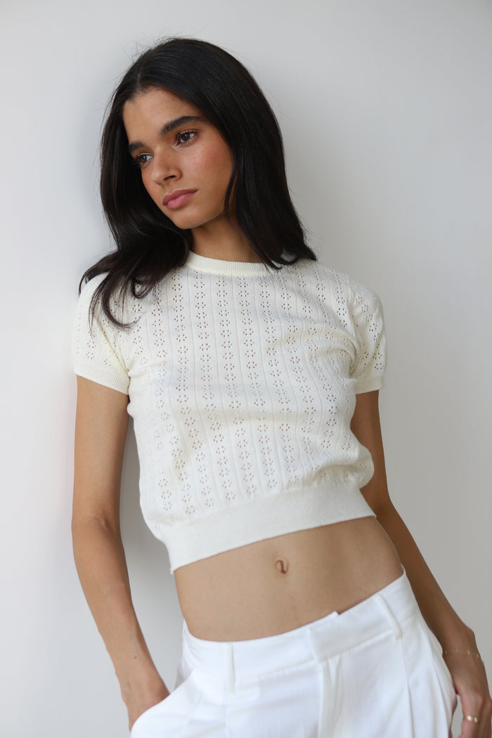 Callahan Knitwear - Nerissa Pointelle Tee - Creme -