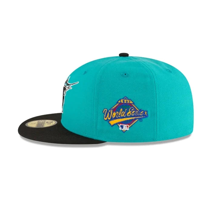 New Era Florida Marlins World Series Teal Wool 59FIFTY Fitted blue color