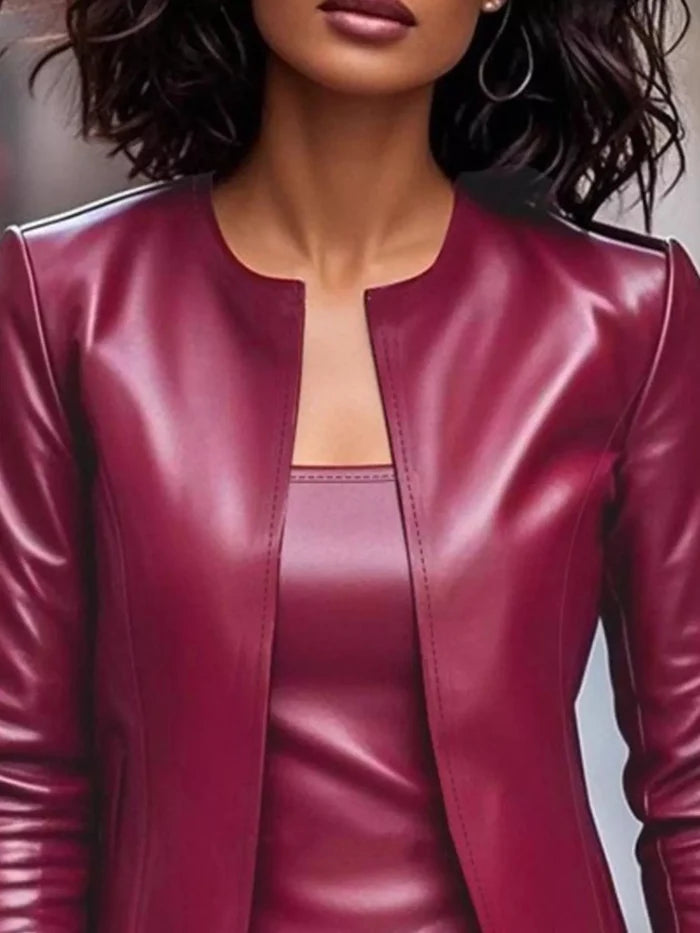Open Front Leather Jacket & Mini Dress Set