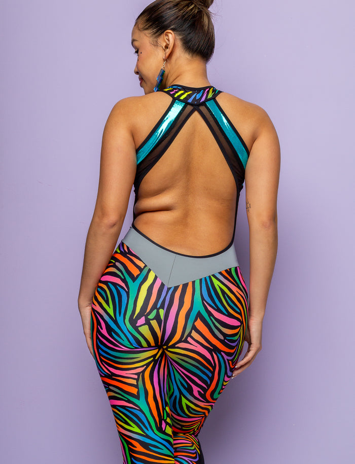 Rainbow Mayhem Backless Catsuit