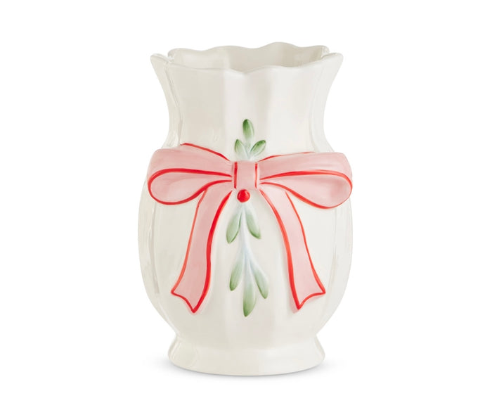 Raz 8.75” Bow and Mistletoe Vase