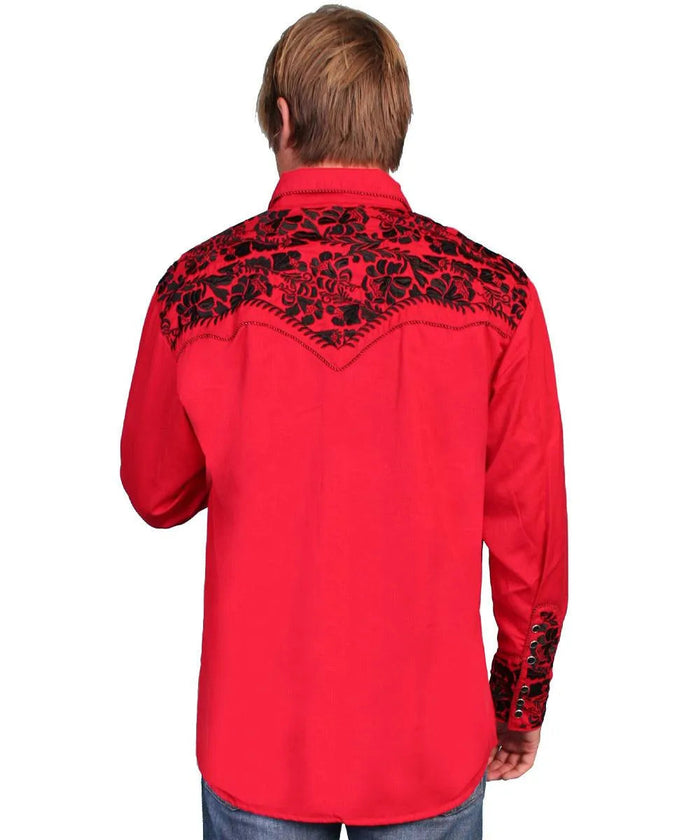 Scully Floral Tooled Embroidery - Men's Western Shirt (Red/Black) - Hatcountry