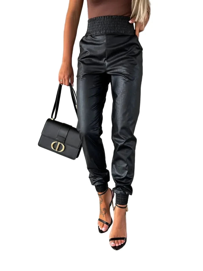 Smocked High Waist Pants with Pockets