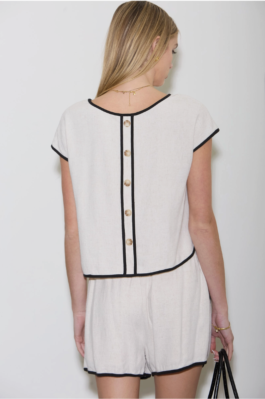 Sofia Contrast Top- Natural
