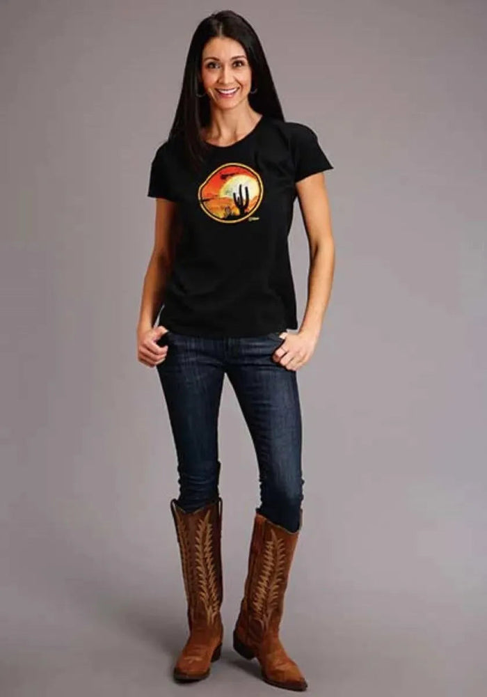 Stetson Cactus and Red Sunset (Black) - Women's Short Sleeve T-Shirt - Hatcountry