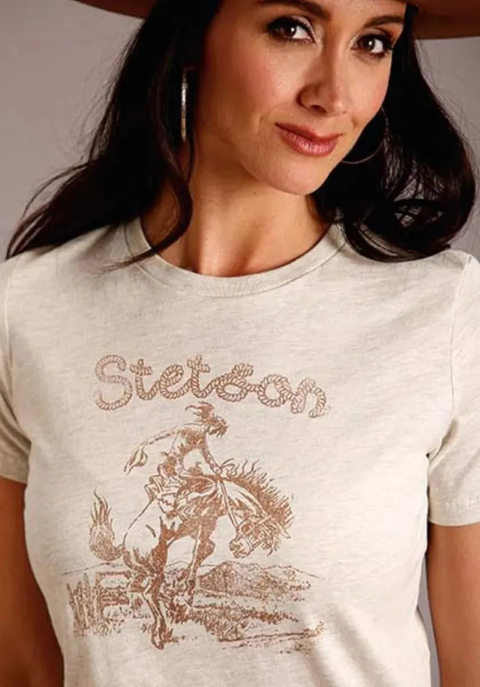 Stetson Cowgirl and Bucking Horse (White) - Women's Short Sleeve T-Shirt - Hatcountry