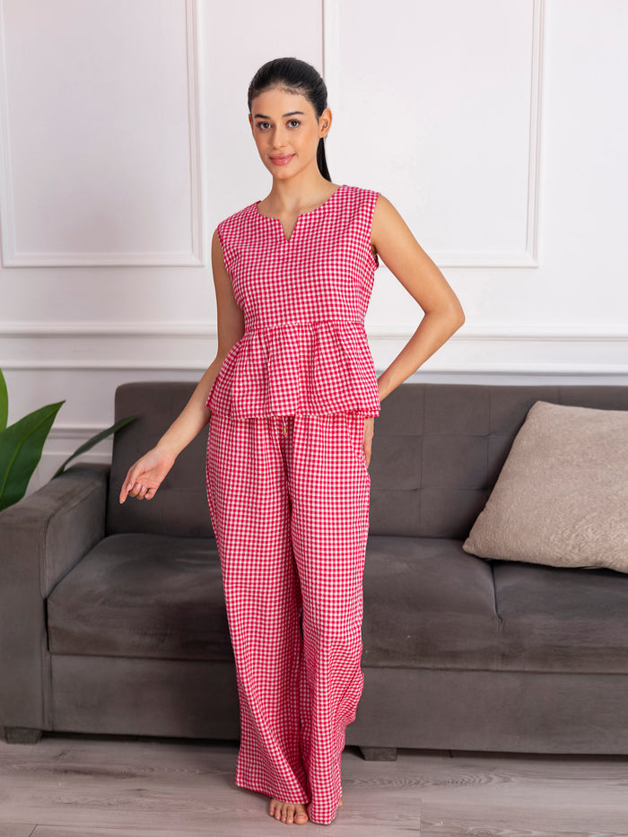 Summer Checks Peplum Top and Pyjama Set