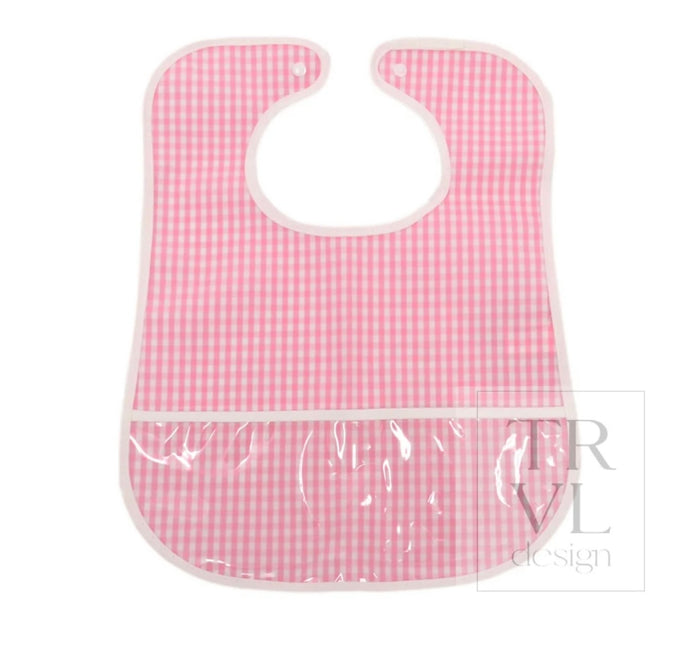 TRVL Design Clean Up Bib - Gingham Pink