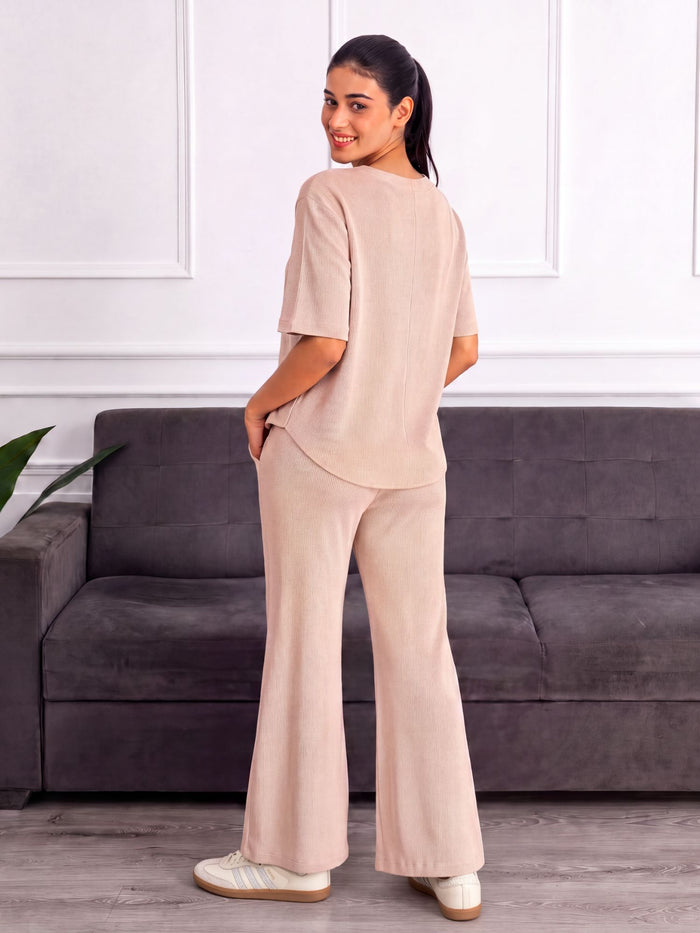 Women’s Premium Beige Waffle Pyjama Set