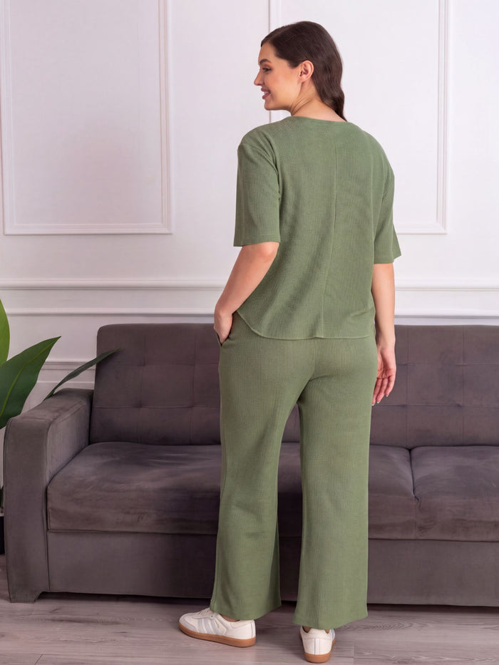 Women’s Premium Green Waffle Pyjama Set
