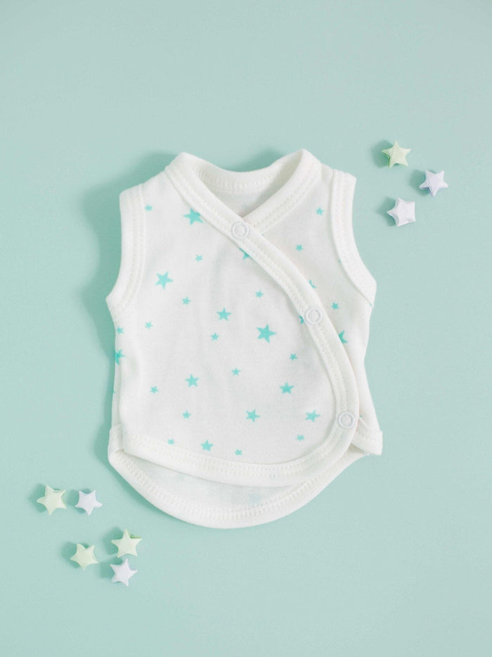 3 Pack - Star Incubator Vests - Blue, Mint & Silver Stars, 100% Organic Cotton Set/Multipack Tiny & Small