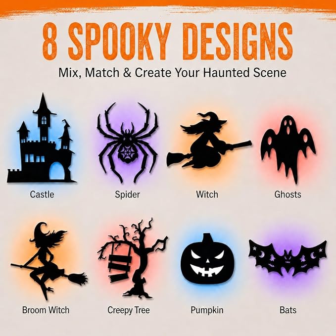 8 Pieces Halloween LED Silhouette Lights