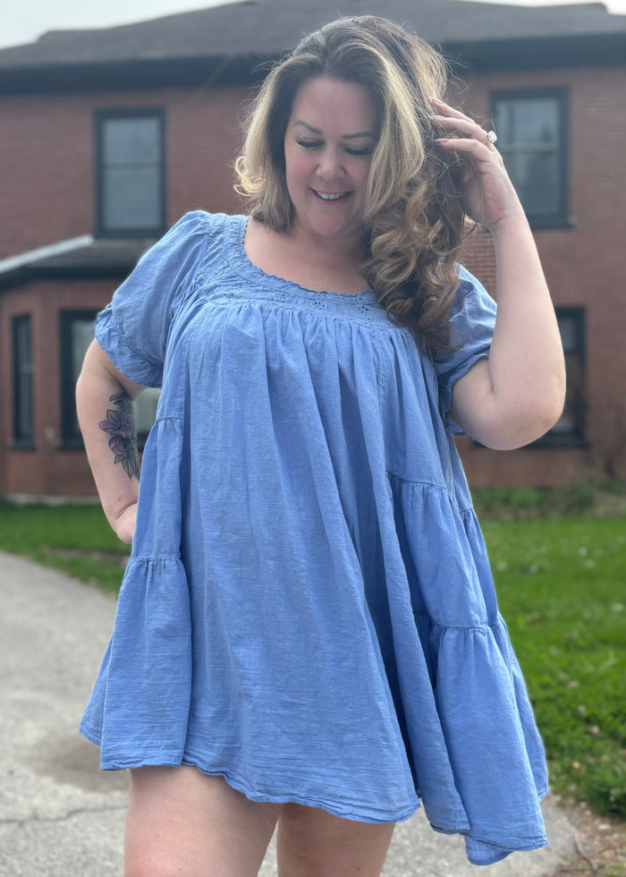 Sandy Shores Babydoll Dress in Cornflower Blue