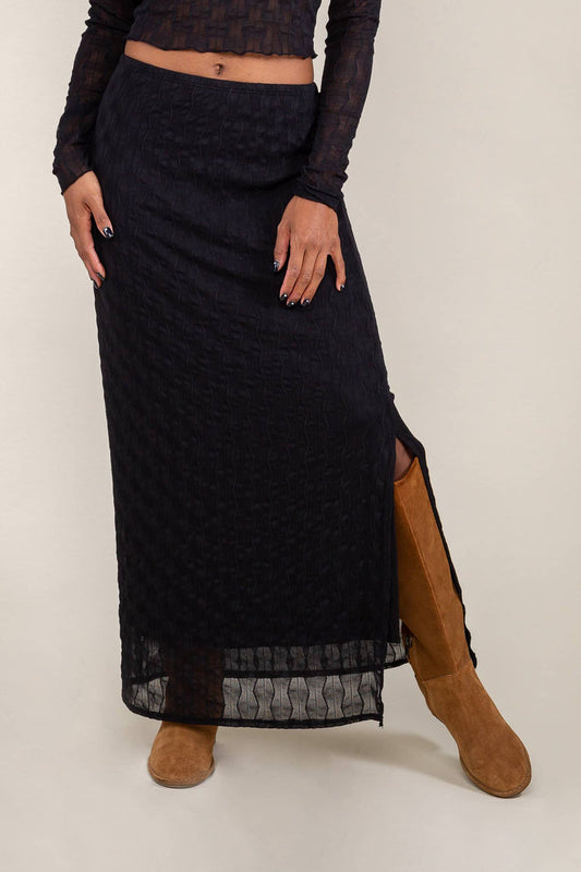 Abra Jacquard Mesh Maxi Skirt in Black