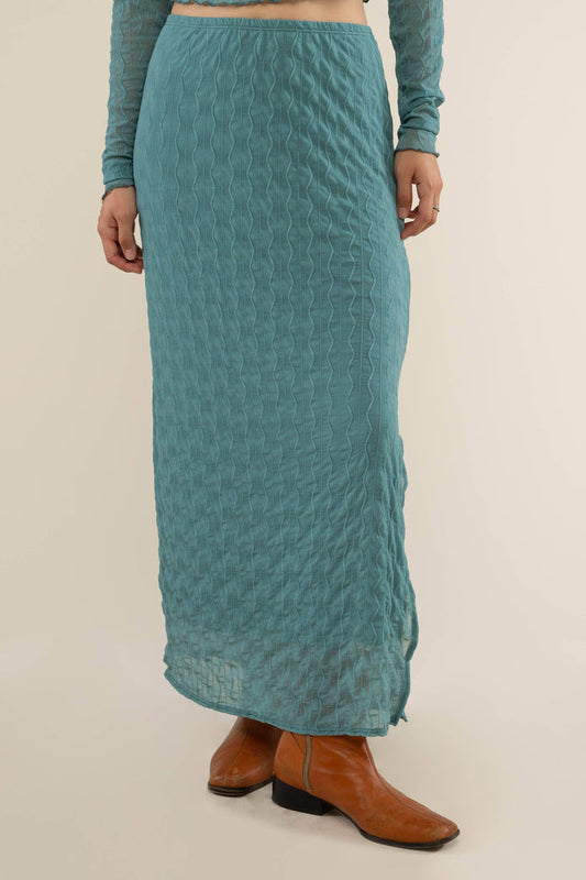 Abra Jacquard Mesh Maxi Skirt in Sea Foam