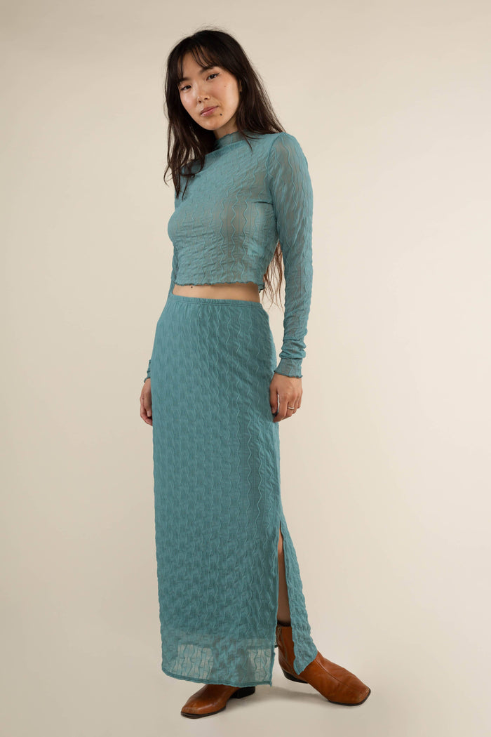 Abra Jacquard Mesh Maxi Skirt in Sea Foam
