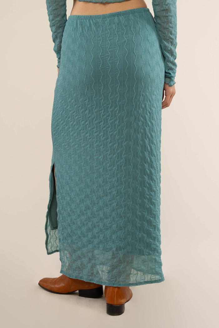 Abra Jacquard Mesh Maxi Skirt in Sea Foam