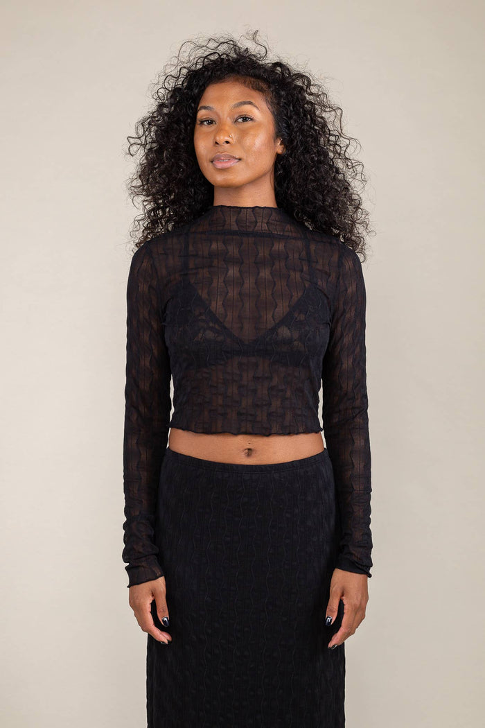 Abra Jacquard Mesh Top in Black