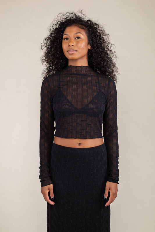 Abra Jacquard Mesh Top in Black