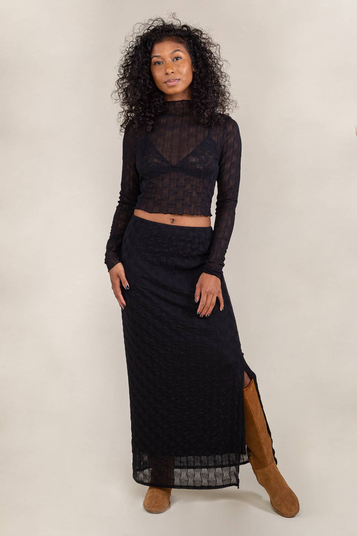 Abra Jacquard Mesh Top in Black