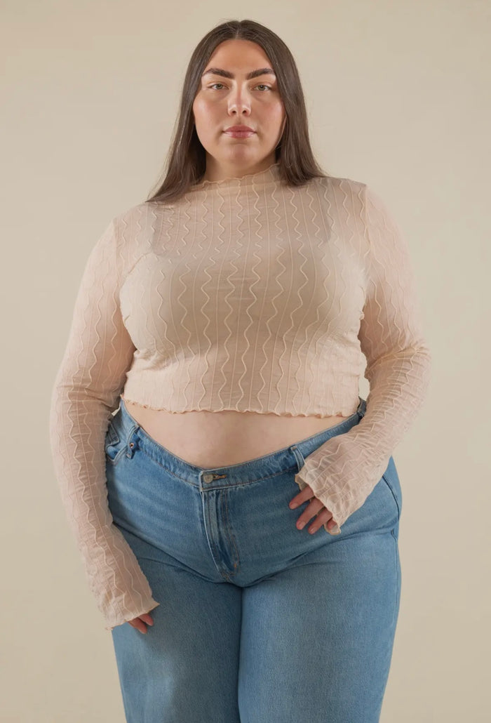 Abra Jacquard Mesh Top in Black