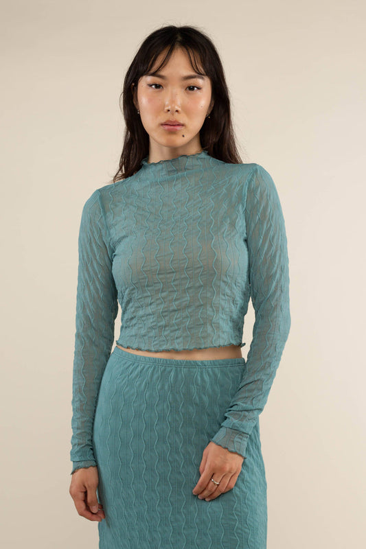 Abra Jacquard Mesh Top in Sea Foam