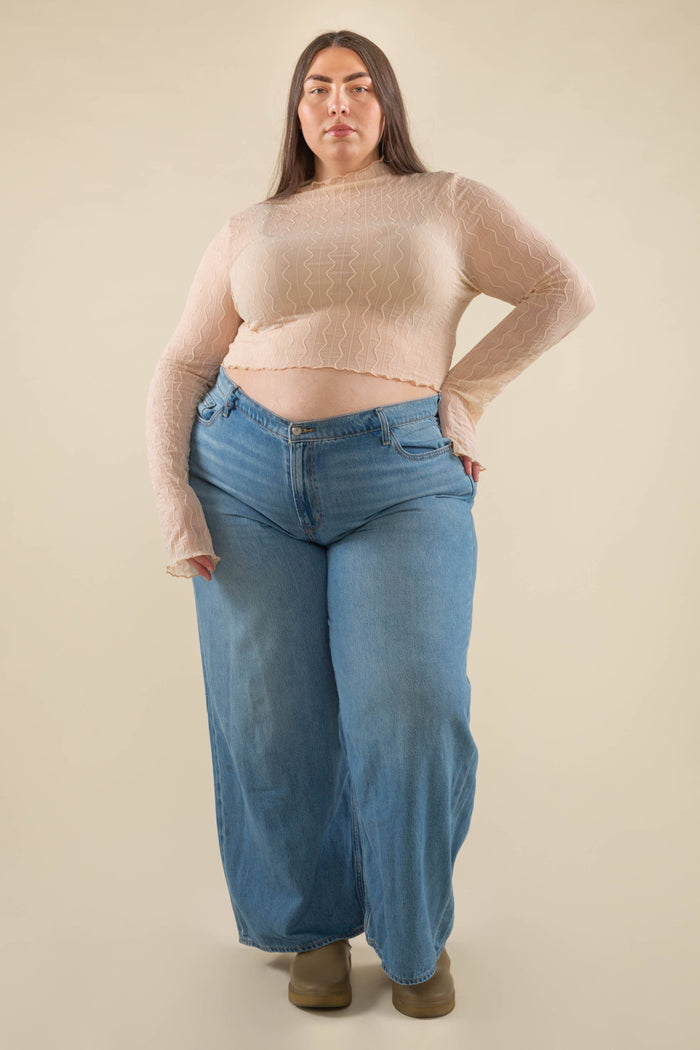 Abra Jacquard Mesh Top in Sea Foam