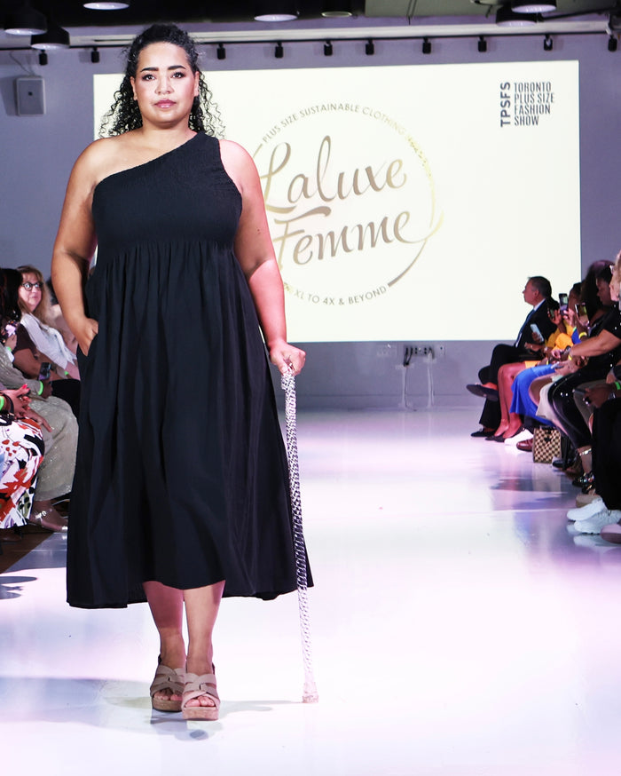Alina One Shoulder Linen Dress in Black - Laluxe Femme