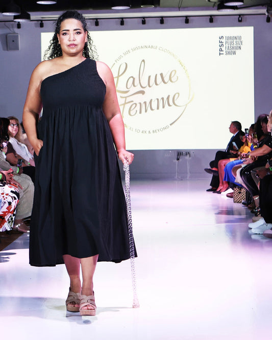 Alina One Shoulder Linen Dress in Black - Laluxe Femme