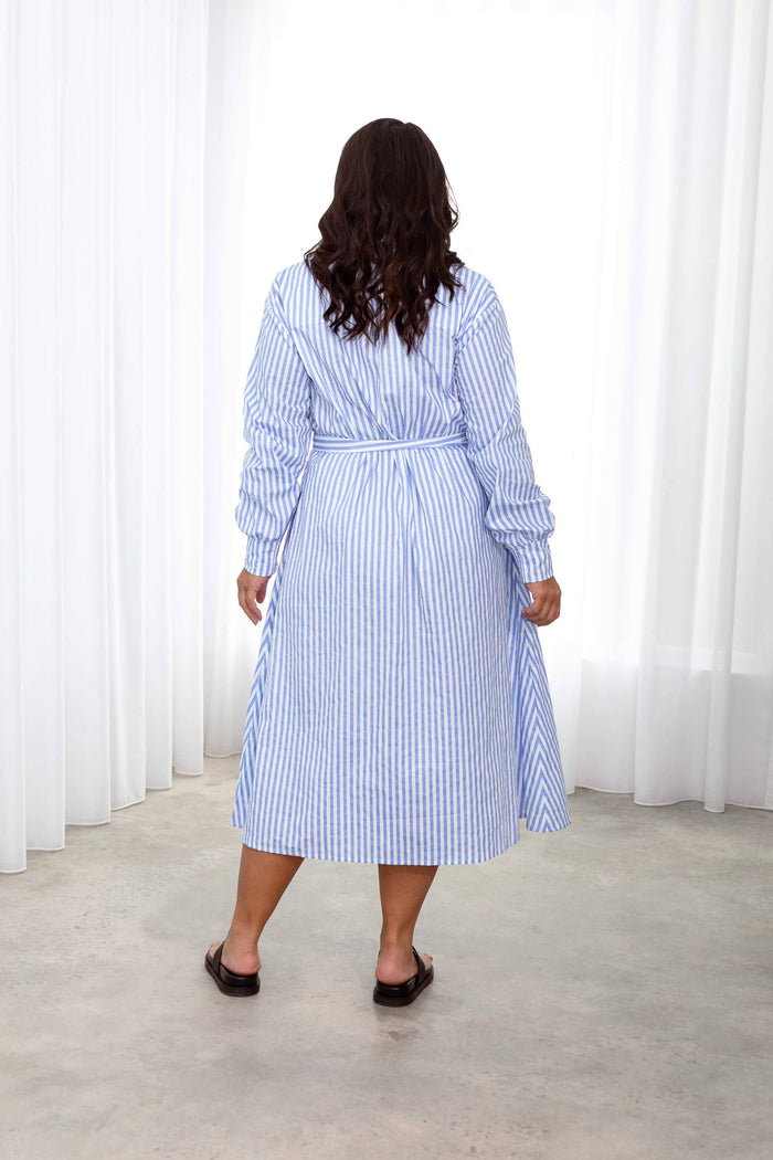 Andrea Cotton Shirt Dress in Blue & White Stripe