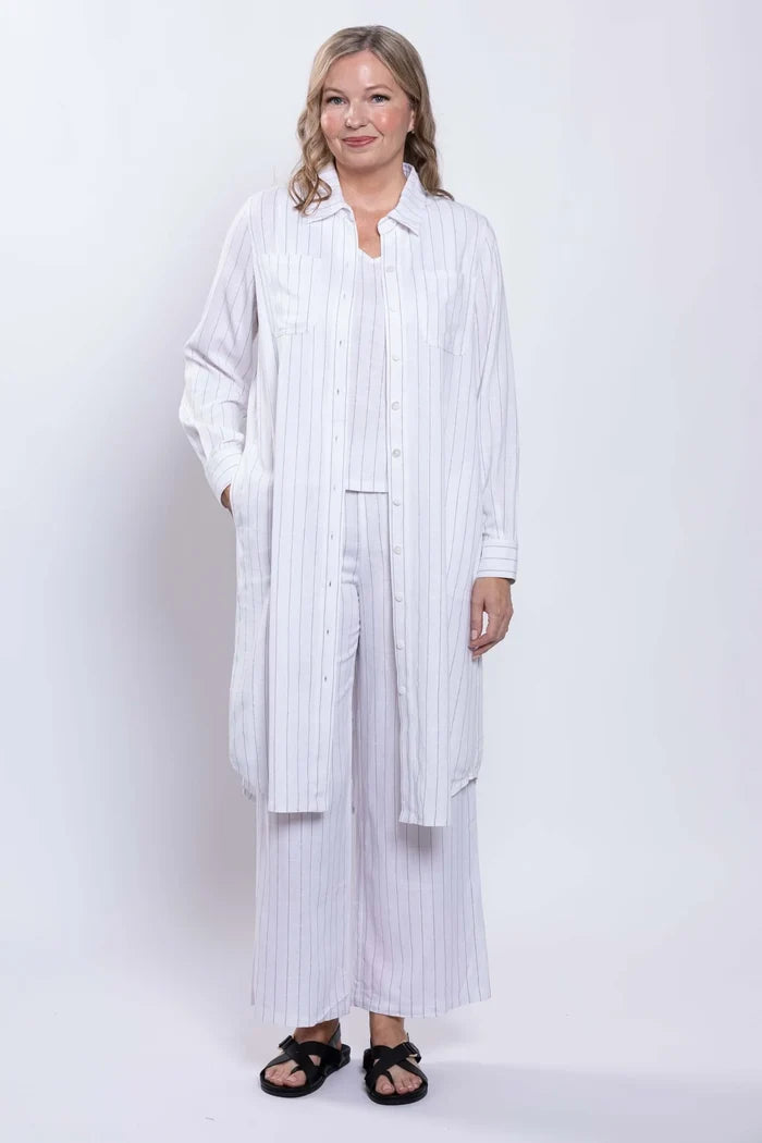 Anka Duster in White Stripe Linen